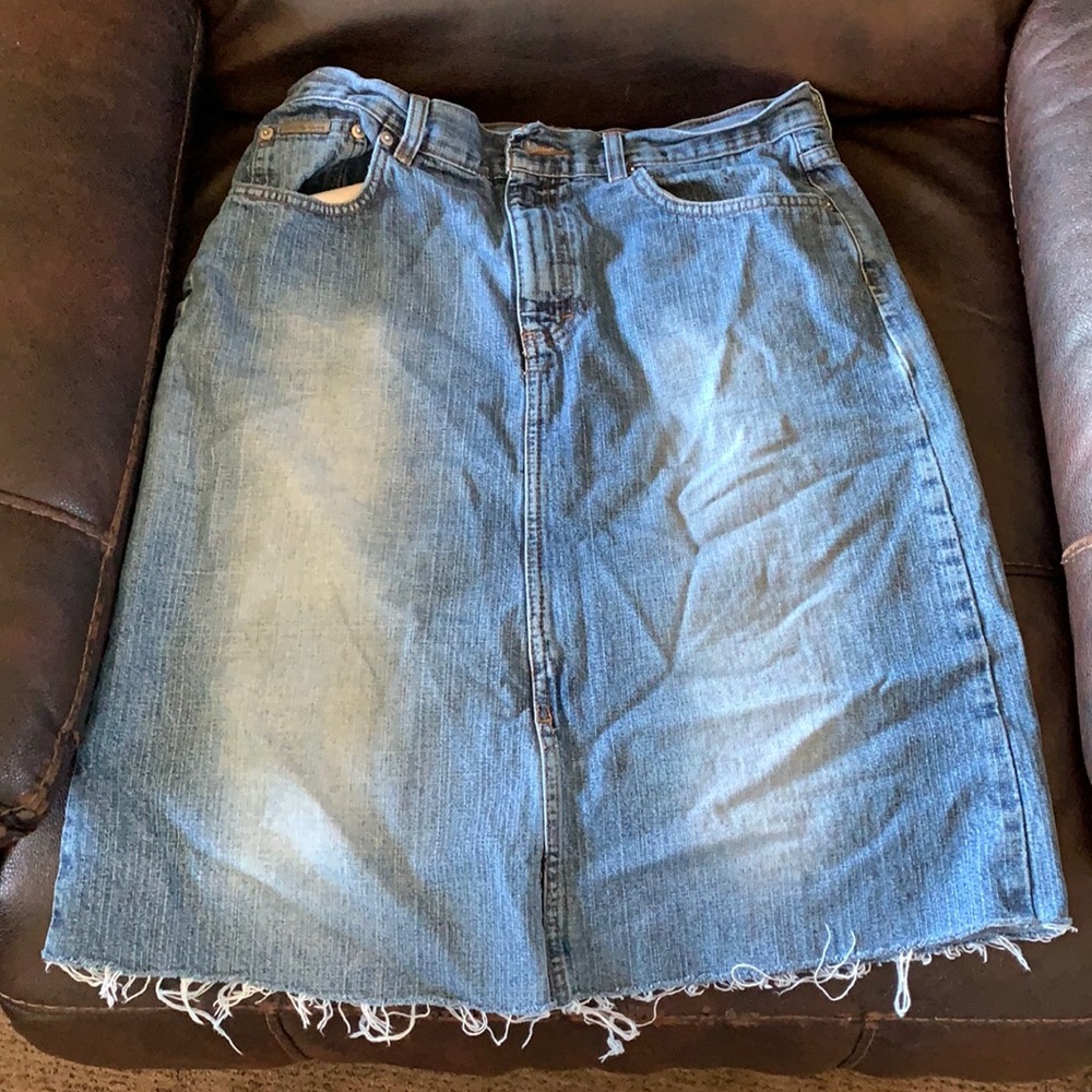 Calvin Klein Jeans mid length distressed jean skirt size 10